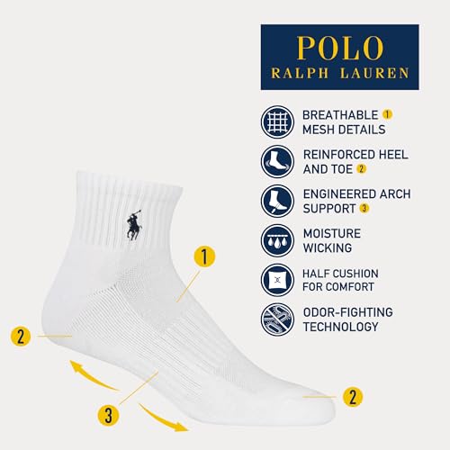 POLO RALPH LAUREN Men's Athletic Performance Cotton Ankle Socks-6 Pair Pack-Moisture Wicking Mesh2