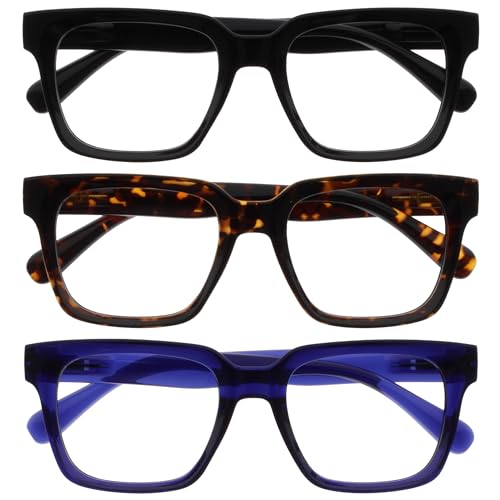 Image of OPULIZE ERA Blue Light Glasses for Women & Men-Clear Lens-Anti-Glare-UV400 Protection-Oversized Frame-Computer Screen Glasses-Black Brown Blue-+0.00(Pack 3 of with 3 Pouches)