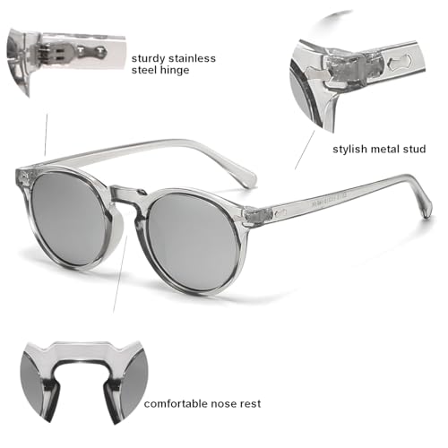 Image of Gleyemor Vintage Polarized Sunglasses for Men Round Sunglasses UV400 Protection Retro Hand-crafted Acetate Frame