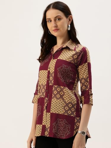 Image of feranoid Classic Collared Cotton Shirt with 3 /4 Sleeve for a Timeless Casual Look