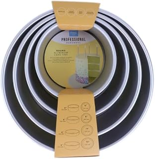 PME Round Cake Pans 6, 8, 10, 12-Inch x 4-Inch Deep, Set of 4,RNDB6810124,Silver