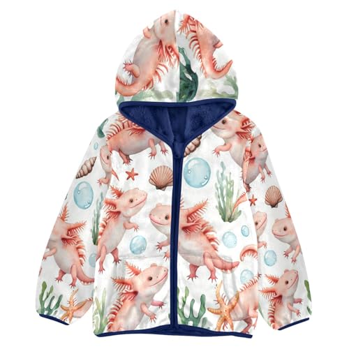 Axolotl Underwear Pattern Toddler Fleece Jacket Girl Boys Hooded Fleece Jacket Coat Warm Outwear Zip-up 3-10T