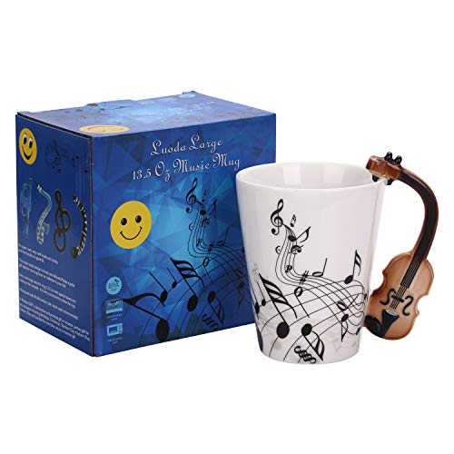 Luoda 13.5 Oz Guitar Mug Music Note Coffee Mug Ceramic Guitar Music Cup Mug Gifts for Guitar Players Musicians,Black