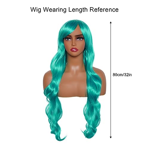 Rbenxia Curly Cosplay Wig Long Hair Heat Resistant Spiral Costume Wigs Anime Fashion Wavy Curly Cosplay Daily Party Turquoise Green 32" 80cm - Thumbnail 2
