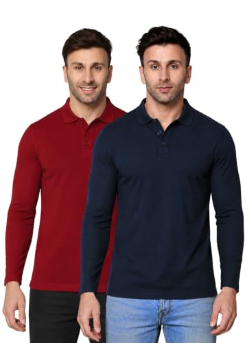 Image of INKKR Full Sleeve Men's Solid Polo Neck T-Shirt Combo