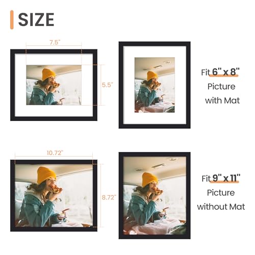 Image of upsimples 9x11 Picture Frame, Display Pictures 6x8 with Mat or 9x11 Without, Wall Hanging Photo Frame, Black, 1 Pack