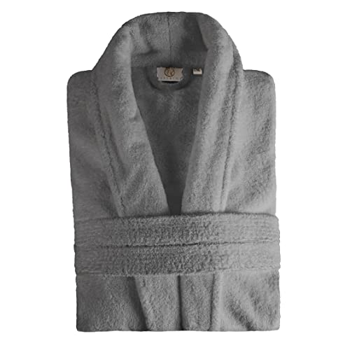 Superior Men's Traditional Premium Turkish Cotton Lightweight Long Bathrobe with Pockets- Large-X Large, Grey2