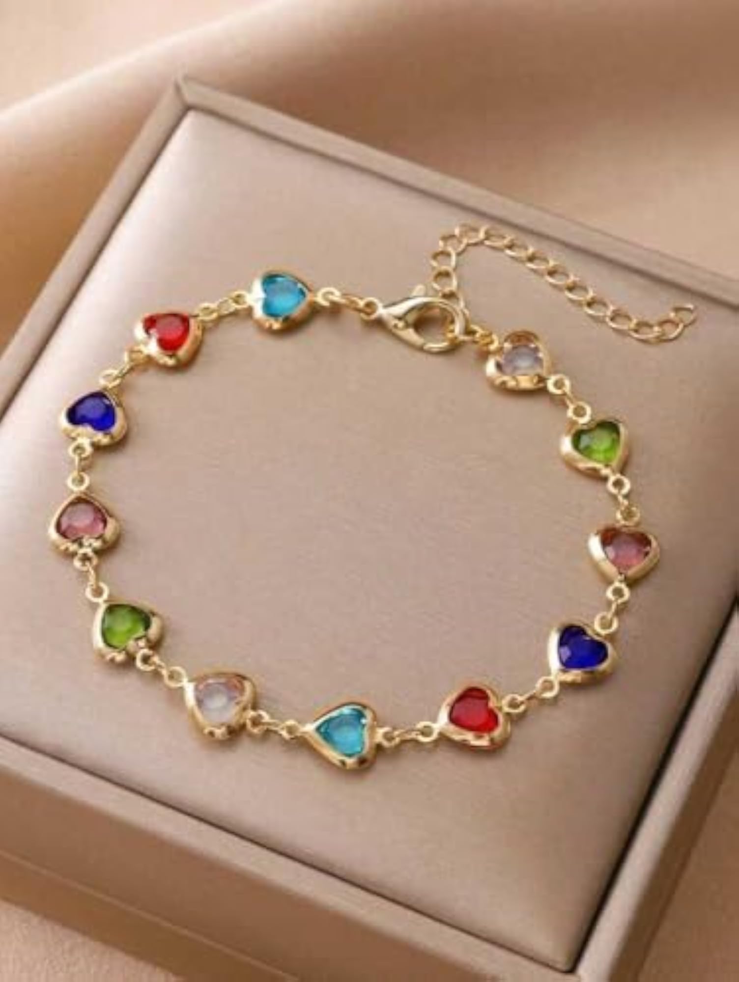 Colourful Heart Link Chain Zirconia Bracelet