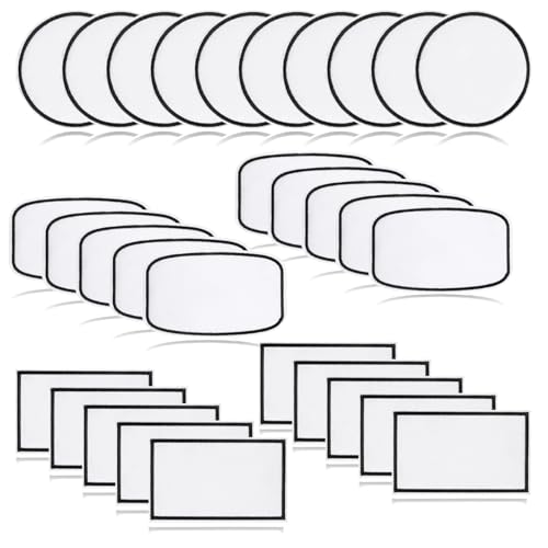 30Pcs Sublimation Patches Iron-on Blank Patches 3 Shapes Black Frame Embroidery Patch for DIY Crafts Hats Backpack Uniforms Bags Clothes