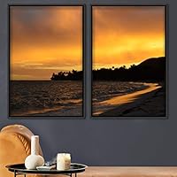 2 Piece Framed Canvas Wall Art Sunset and Ocean Landscape Canvas Prints Home Artwork Decoration for Living Room,Bedroom - 16