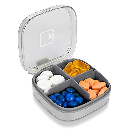 YHC Pill Organizer Small Pill Box, Travel Pill Holder for Purse, 4 Compartments Waterproof Pill Case for Vitamin, Cod Liver Oil, Supplement(White)