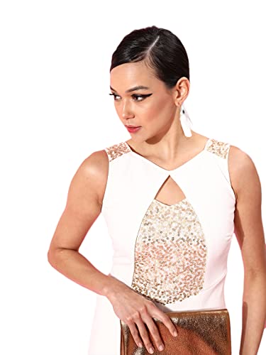 Image of Miss Chase Women's Off-White Solid Regular Length V-Neck Sleeveless Wide Leg Embellished Jumpsuit