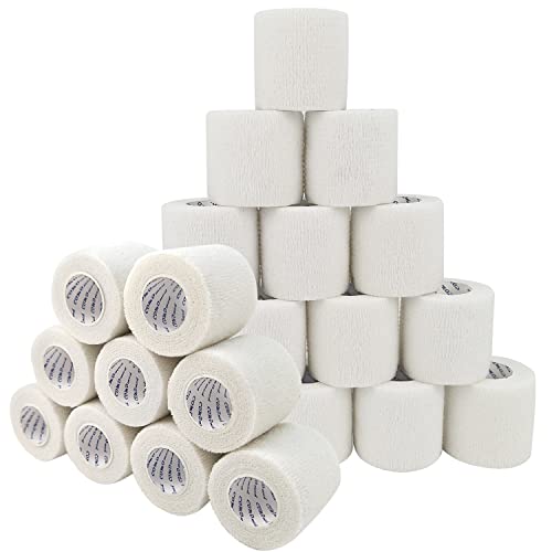 COMOmed Self Adherent Cohesive Bandage 2" x5 Yards First Aid Bandages Stretch Sport Athletic Wrap Vet Tape for Wrist Ankle Sprain and Swelling,White(24 Rolls)