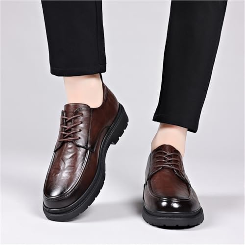 Men's Genuine Leather British Korean Style Dress Shoes Anti-Slip Platform Formal Business Oxfords Wedding Groom Shoes for Spring Fall2