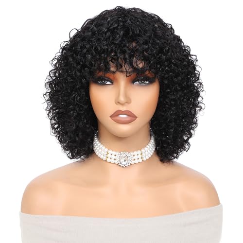 OnePart human wigs 200% density short kinky curly wave wig