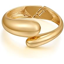 18K Gold Plated Cuff Bracelet Chunky Polished Statement Bangle with Spring Hinge for Women Fashion Minimalist Jewelry