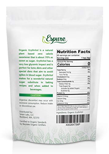 Espure Organic Erythritol - USDA Certified & 100% Pure - Zero Calorie Sugar Substitute, Plant Based Sweetener; 12oz