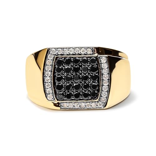 Men's 10K Yellow Gold 1.00 Cttw Cushion Cluster Black and White Diamond Statement Ring (I-J Color, I2-I3 Clarity) - Ring Size 10