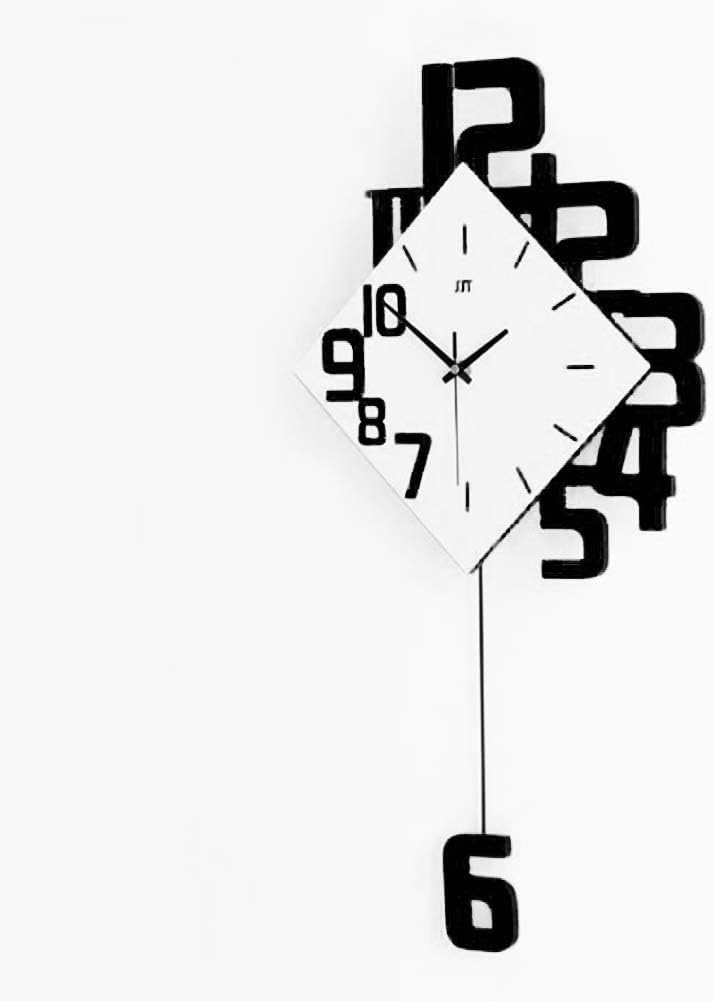 Pendulum Wall Clock Silent Non Ticking, Modern Style Wooden Living Room Swing Quartz Wall Clock, Large Dial Silent Home Decoration (Black)