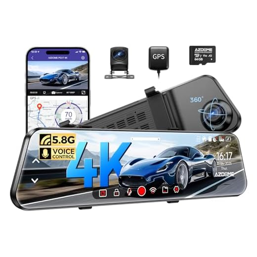 AZDOME PG17 12" 4K Mirror Dash Cam Front and Rear, Wi-Fi 6 Rear View Mirror Camera with 64GB Card, Voice Control Dash Camera for Car, Rearview Mirror Camera with GPS Night Vision Parking Assistance