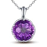 RDSGYZ Collar de oro blanco real de 9 quilates, 14 quilates y 18 quilates con colgante para mujer, collar con colgante de pétalo con amatista de 9,5 quilates y diamante de 0,12 quilates, cadena de oro