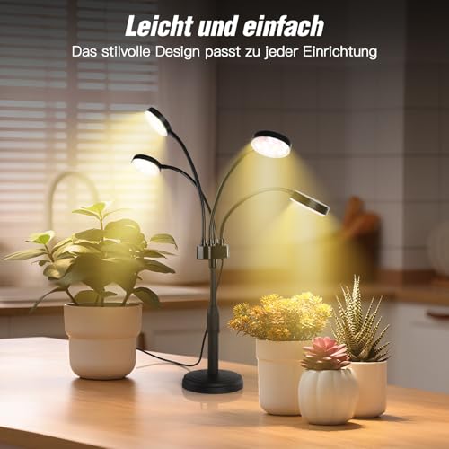 YIKEDAN Pflanzenlampe LED Vollspektrum, Pflanzenlicht, 100 LEDs Grow Lampe mit 4/8/12H Time-Schalter, 4-Kopf Grow Light für Zimmerpflanzen Pflanzenregal