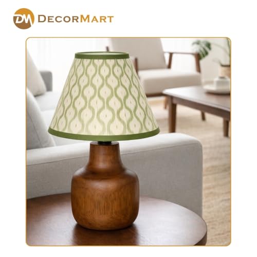 Image of The Decor Mart Printed Shade Table Lamp with Wooden Base|Sleek Decor Decorative Beside Light for Desk,Bedroom, Living Room, Home Office and Hotel(20x20x30 cm) (Green)