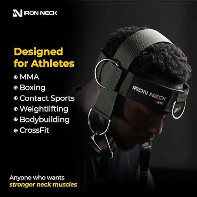 Iron Neck, Versatile Neck Exerciser, Strengthener and Trainer with Adjustable Head and Chin Strap, Portable Head Harness for Weight Lifting, Home and Gym Use