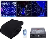 zhenmaster Stage Starry Backdrop with LED Lighting – Fire Retardant Velvet Curtain with DMX and Remote Control – Ideal for DJ, Wedding, Studio, Bar, Holiday and Party Decorations(Blue+White,3x4m)