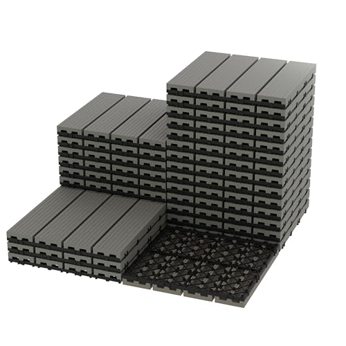 IDEALHOUSE Waterproof Interlinked Plastic Deck Tiles 12"x12" – Durable Composite Outdoor Patio Flooring, Weatherproof Pavers for Balcony, Pool, Backyard, Porch, Walkway – Easy DIY Installation – Grey,