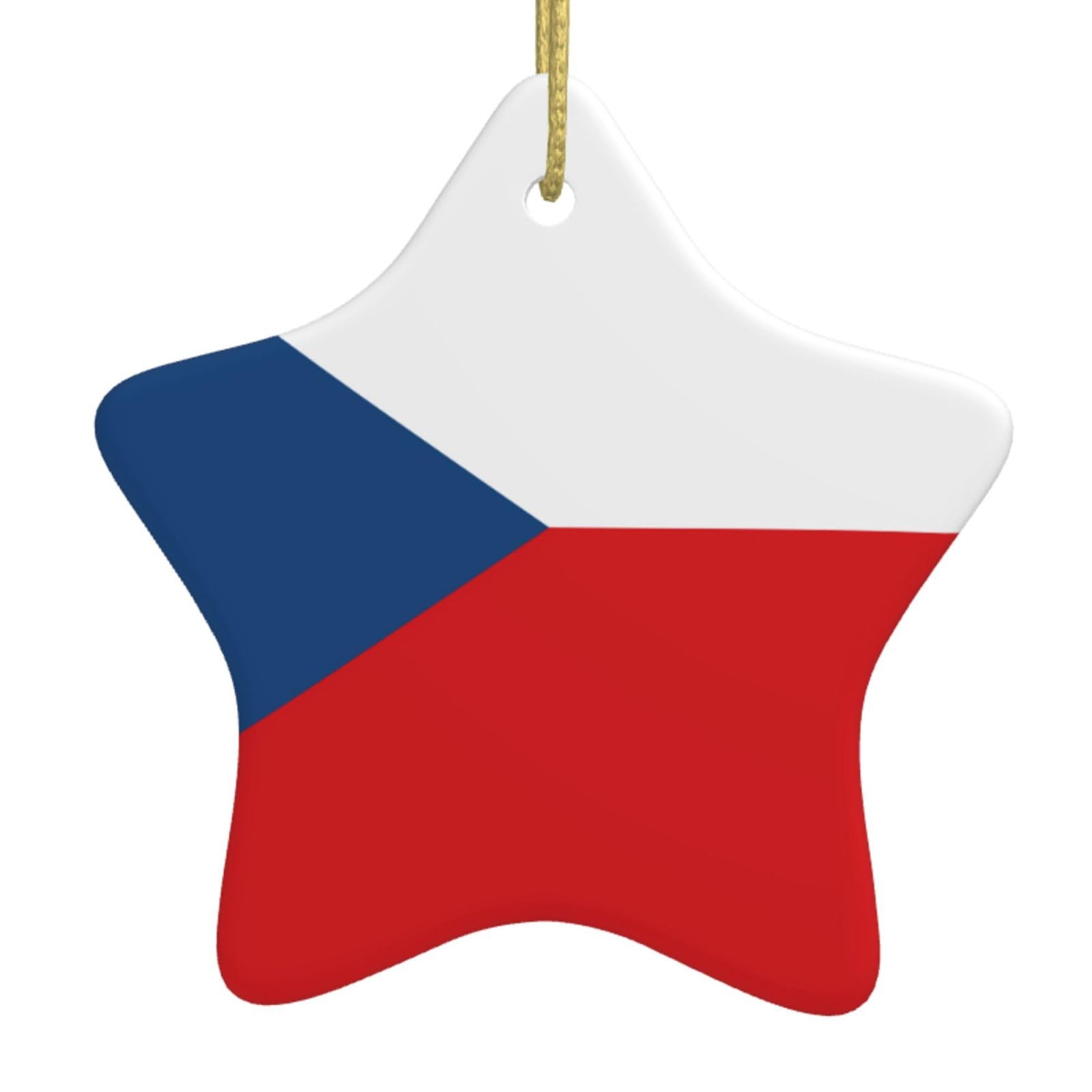 Flag of The Czech Republic Christmas Ceramic Star Pendant with Punched Holes and Gold Wire Rope, Christmas Tree Home Decoration
