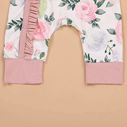 Newborn Girl Floral Jumpsuit Baby Girl Long Sleeve Ruffle Romper Overall Coming Home Outfits (Pink2, Newborn) #TOP4