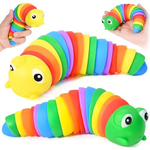 Kleemeiero 2 Pezzi Giocattolo di Decompressione Bruco Giocattolo Arcobaleno a Forma di Bruco 3D Articolato Bruco Giocattolo Giocattolo Sensoriale Anti Stress per Regalo per Adulti e Bambini