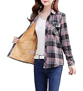 Locachy Women's Warm Sherpa Fleece Lined Plaid Button Down Flannel Shirts Jackets With Pocket