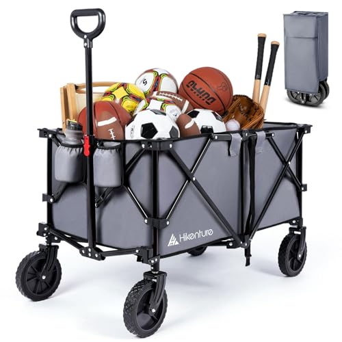 Hikenture Collapsible Wagon with 200L Large Capacity, Utility Wagons Carts Heavy Duty Foldable, Portable Folding Wagon with All-Terrain Wheels, Garden Cart for Beach, Sports, Shopping, Camping (Grey)