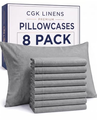 King Standard Pillow Cases Set of 8 - Pillowcase Covers - Heathered Grey