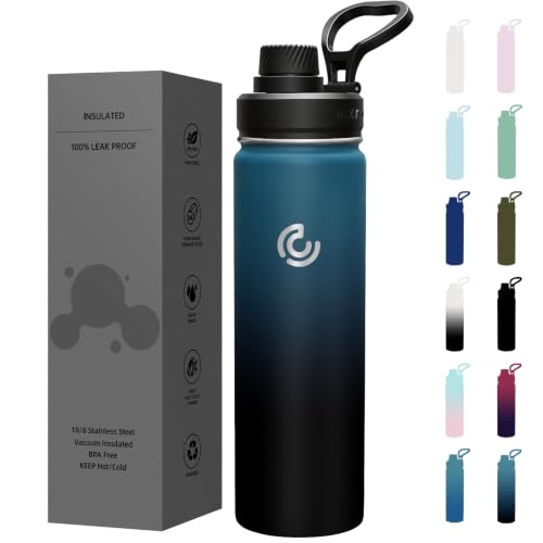 Sports Water Bottle 22oz, Insulated Water Bottle with Handle,Stainless Steel,Simple Modern,Suitable for Travel, School, Boy, Girl(Blue Black)