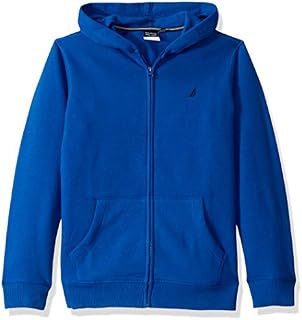 Nautica Boys' Big School Uniform Polar Fleece Zip-Up Hoodie, Royal Blue, Medium-10/12