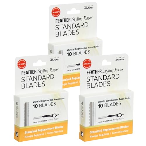 Feather Styling Razor Standard Blades - Professional Hair Cutting Blades for Styling, Shaping, Feathering & Thinning - Stainless Steel Single Edge Guarded Blade - Made in Japan - Refill Pack - 30 Ct