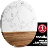 Cookify Tabla de Madera y Mármol, Bandeja de Charcutería, Quesos, Carnes Frías, Aperitivos, Botanas (1 Pza)
