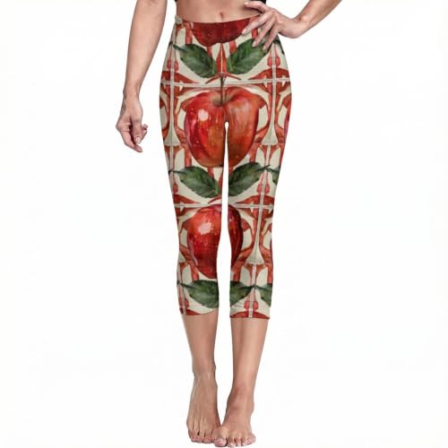 Sister Amy Women's Digital Nation Flag Printed Ankle Elastic Capris F-Apples X-Small