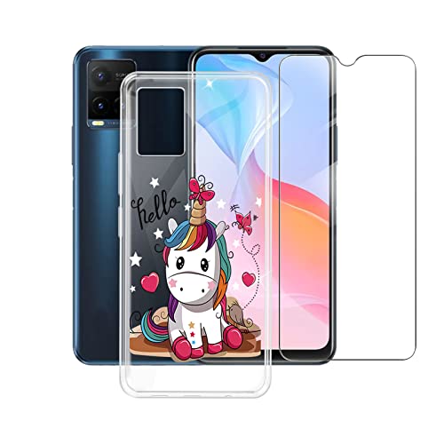 JIENI Silicona Funda + Cristal Templado para Vivo Y75 5G (6.58"), Protección Completa, Prueba de Golpes, Anti-Arañazos Revestimiento de Microfibra Suave-WMA15 Cover