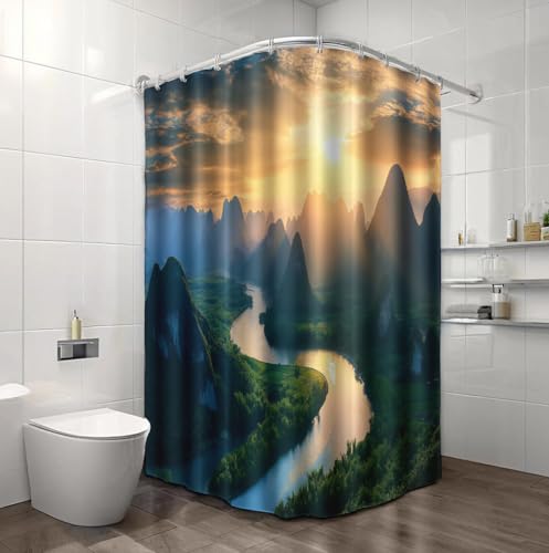 Rideau de douche polyester imperméable 180x180 séchage rapide vert orange