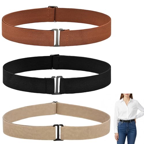 Belt Women, Elastic Belt with Tuck Band, Adjustable Waistband for Workwear and Casual Outfits, Set of 3 Belts in Black, Khaki and Camel Colours