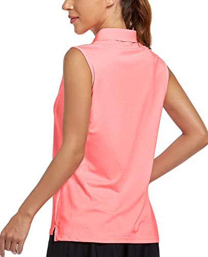 Mier Sleeveless Polo Shirts For Women Golf Collared Tank Top For Athletic, Tennis, Golfing, Quick Dry, Upf 50+, Coral, Xl #TOP4