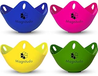 Silicone Egg Poaching Cups Easy 4pcs Release and Cleaning, Poached Egg Cup with Ring Standers for Eggs Benedict Set of Microwave Egg Poachers Silicone Pots Cooker Microwave Stove Top, Dishwasher Safe