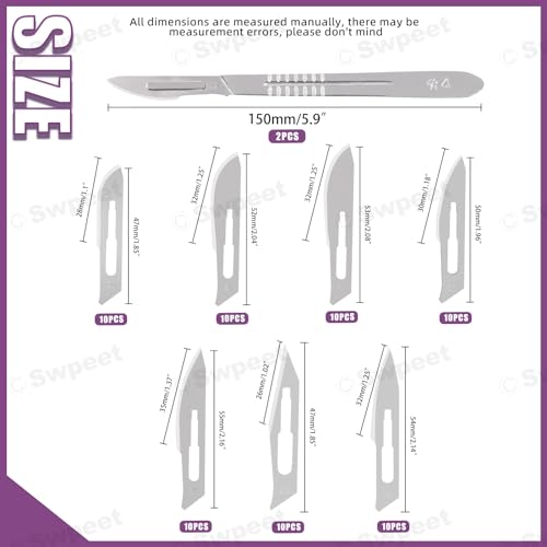 Swpeet 73Pcs 6 Styles #18#20#21#22#23#24#25 Scalpel Blades Surgical Grade Blades with #4 Scalpel Knife Handle Assortment Kit, Biology Lab Knives for Biology Lab Anatomy, Practicing Cutting - Thumbnail 2