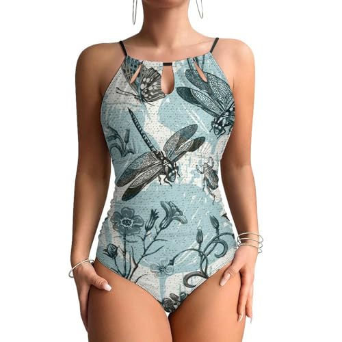 Assumez vos courbes avec ce monokini imprimé libellule et effet ventre plat