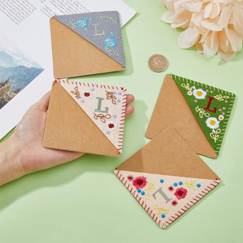 HOBBIESAY 4 Styles Hand Embroidered Corner Bookmark Letter L Bookmark Cute Flower Bookmarks Felt Triangle Page Stitched Reading Accessories for Women Men Book Lovers Readers Teachers - Image 3