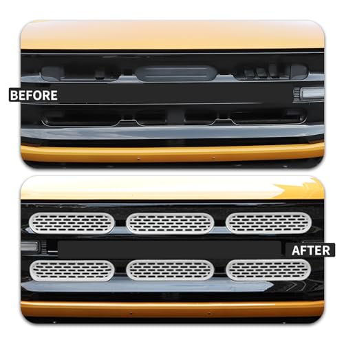 Image of Front Grill Mesh Grille Inserts Cover Frame Trims Kit 6Pcs Fit for Ford Bronco 2021-2024 2 /4 Door Exterior Accessories (White)